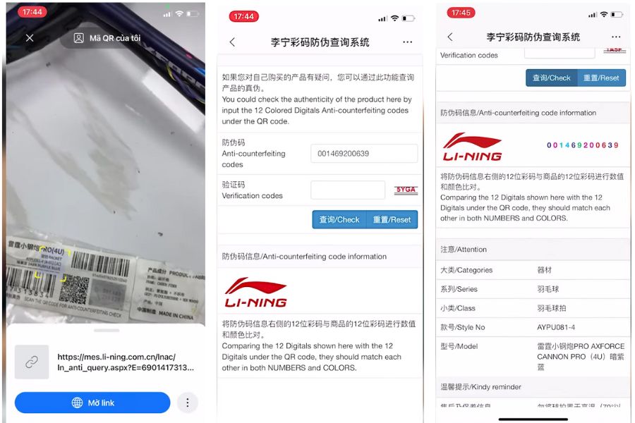 Hướng dẫn phân biệt vợt Lining chính hãng qua mã QR