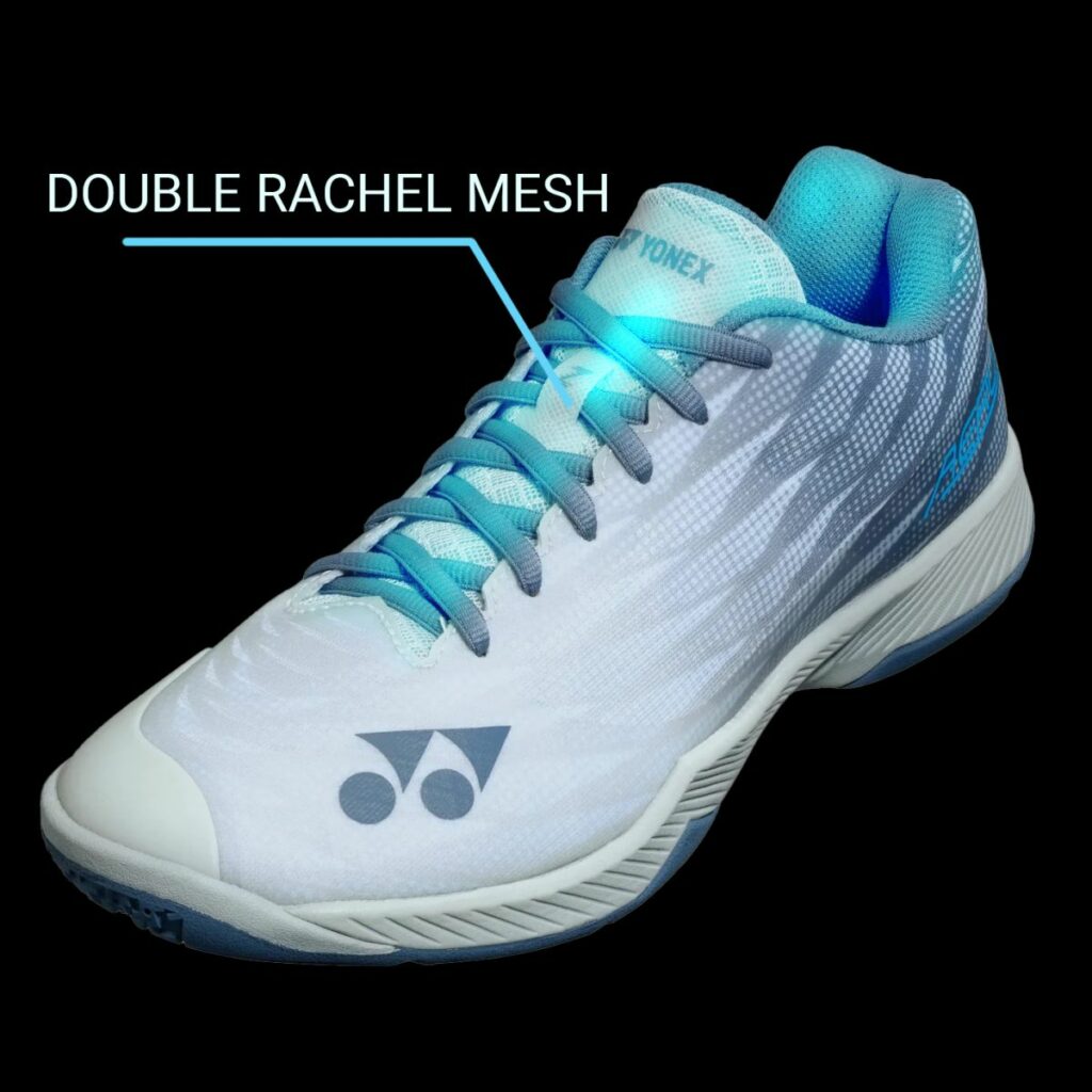 Công nghệ DOUBLE RACHEL MESH là một bước đột phá trong thiết kế giày cầu lông của Yonex