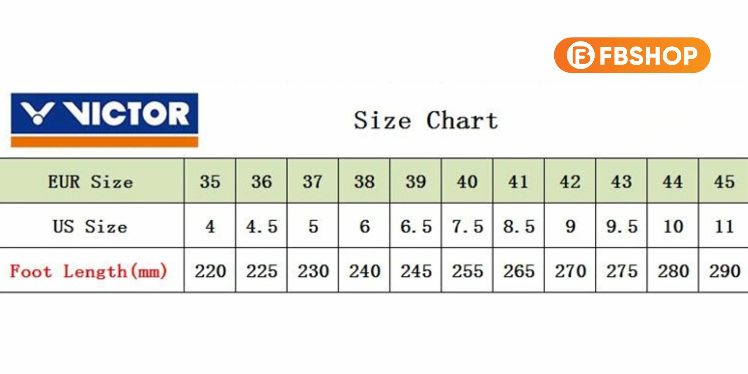 Bảng size giày Victor