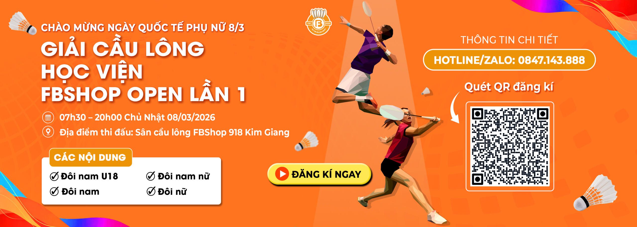 Chính thức khởi tranh giải cầu lông Học viện Fbshop Open lần 1