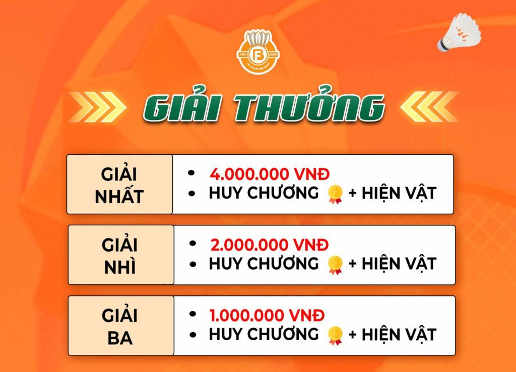 Cơ cấu giải thưởng hấp dẫn đến từ nhà tài trợ Yonex