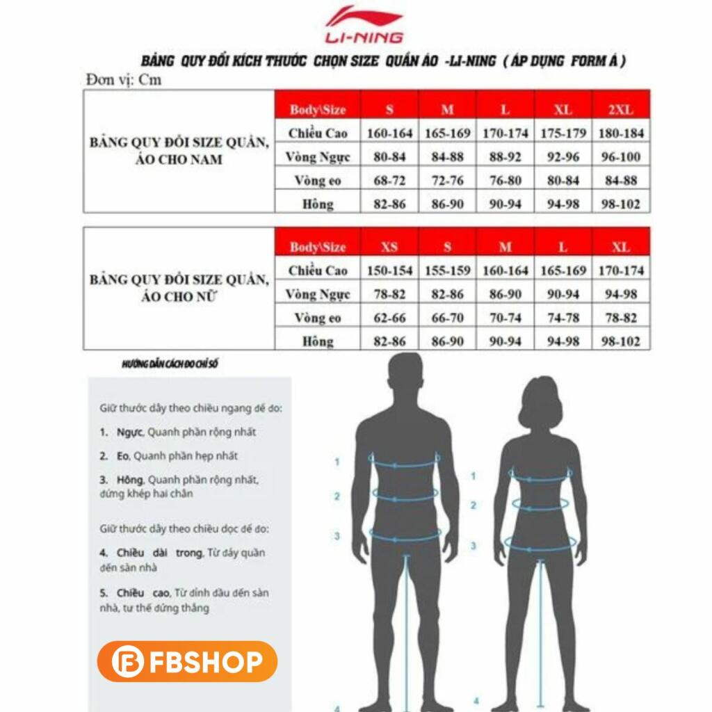 Hướng dẫn lựa chọn size áo Lining phù hợp
